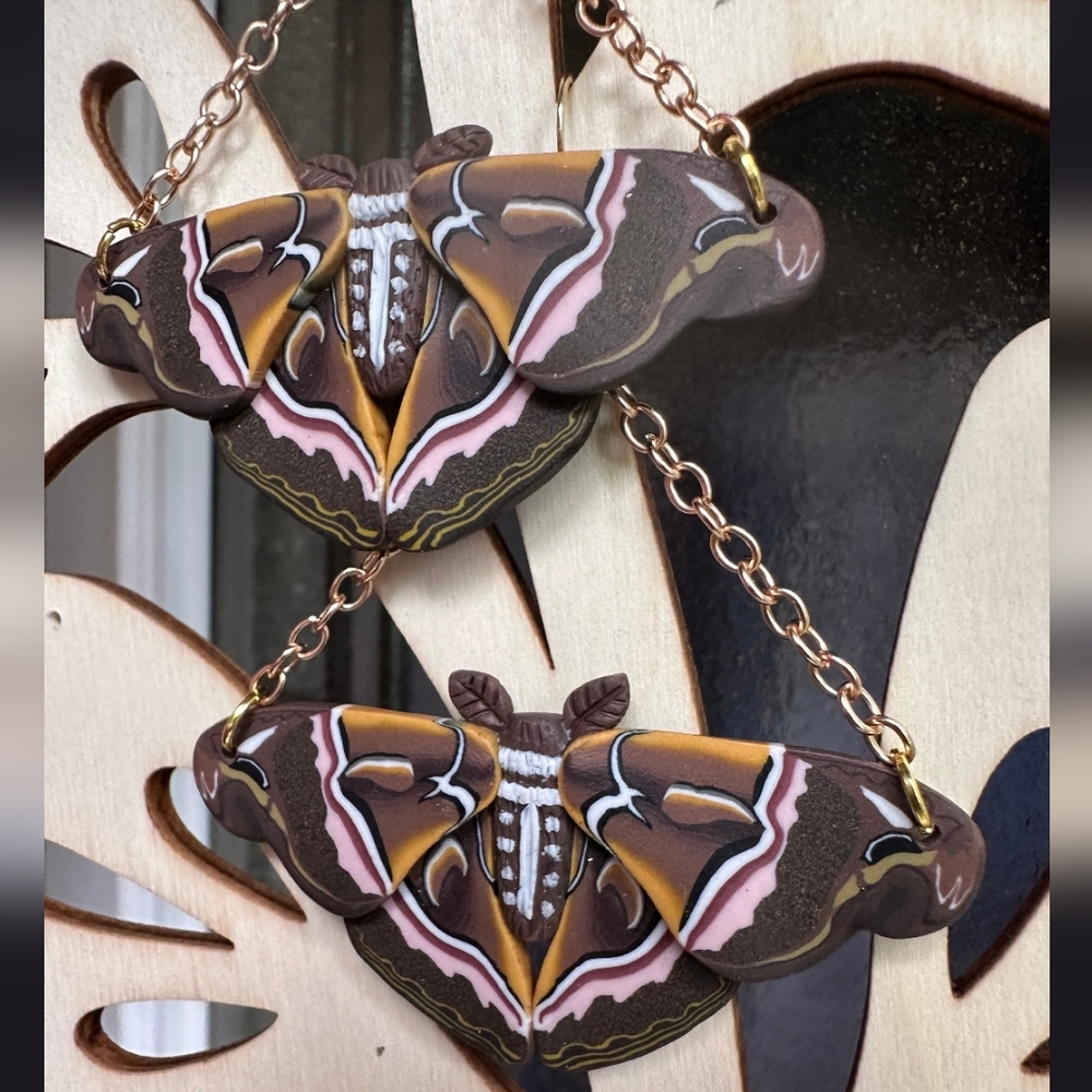 Atlas Moth Clay Polymer Handmade Earrings